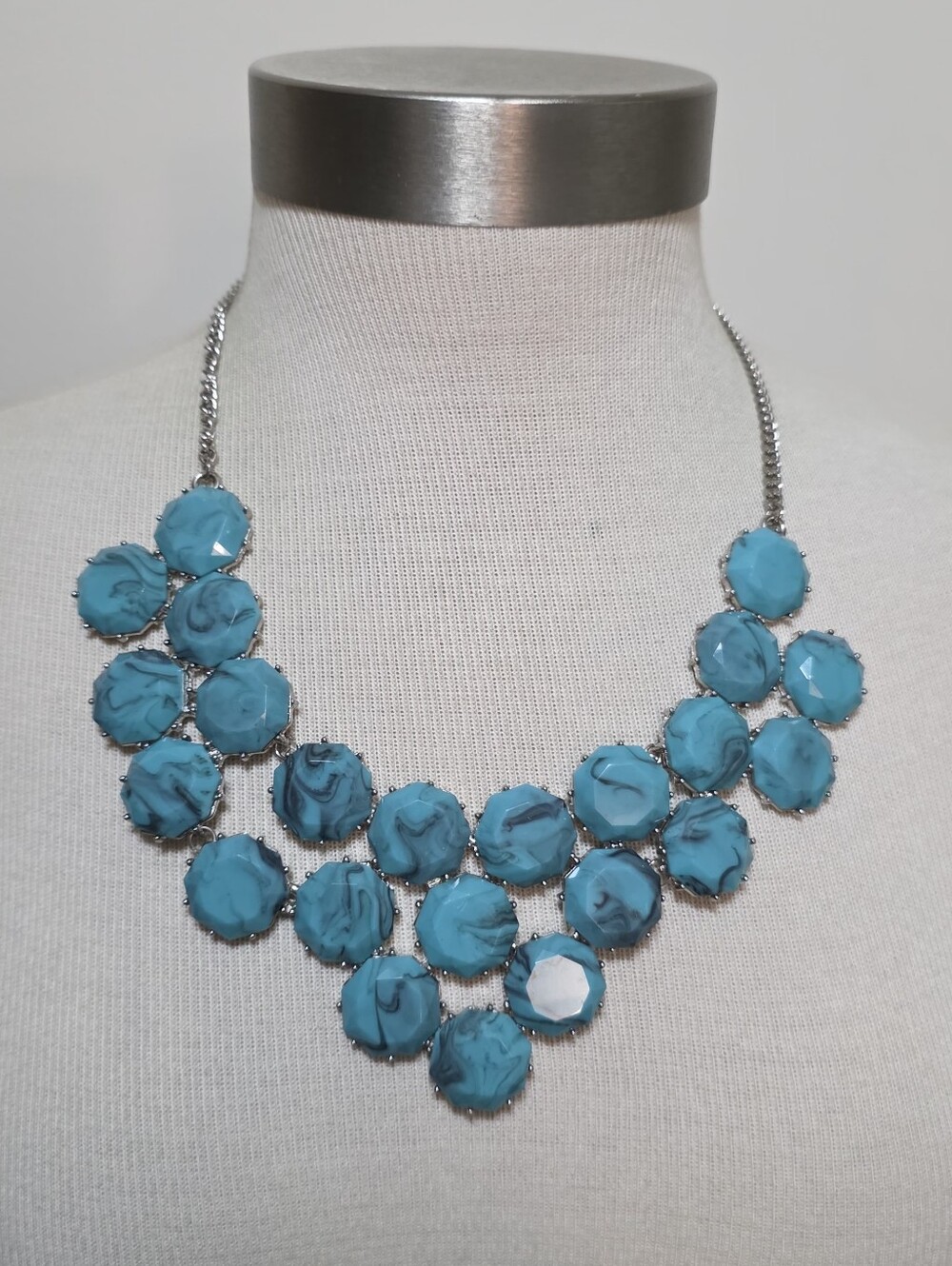 Faux Turquoise Statement Collar Necklace 18"